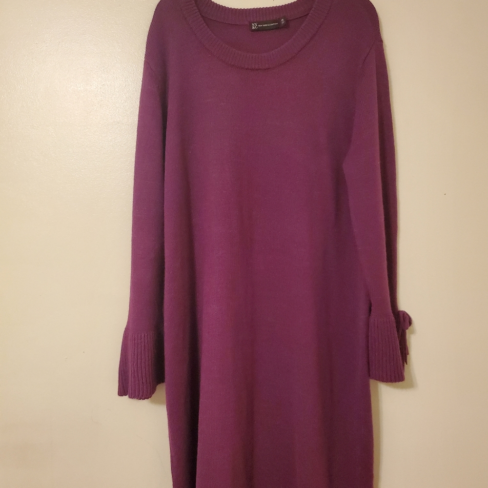 New York & Company Sweater Dress W/Flare Bell Sleeve W Bow N Slit